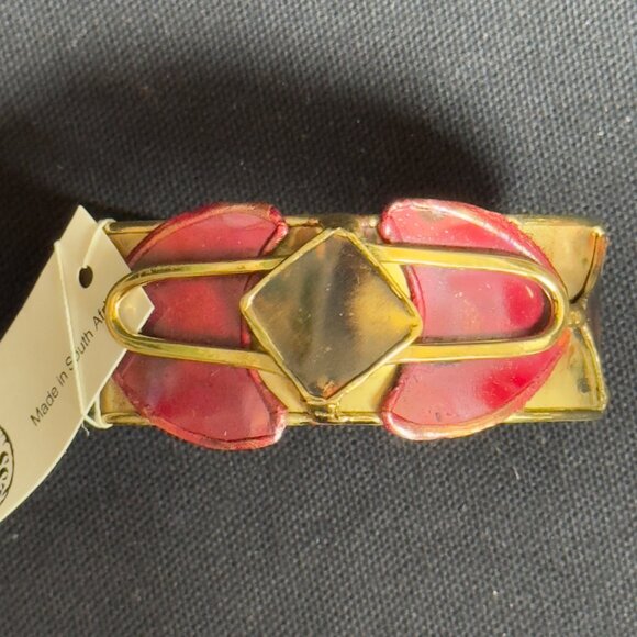 South African Handcrafted GoldTone Cuff Bracelet Geometric Design - Picture 11 of 14